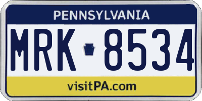 PA license plate MRK8534
