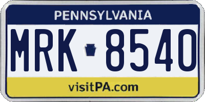 PA license plate MRK8540