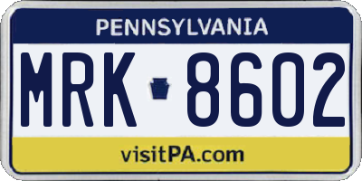 PA license plate MRK8602
