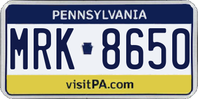 PA license plate MRK8650