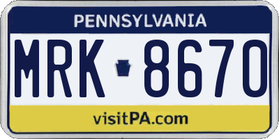 PA license plate MRK8670