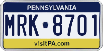 PA license plate MRK8701