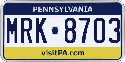 PA license plate MRK8703