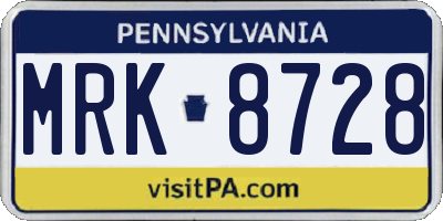 PA license plate MRK8728
