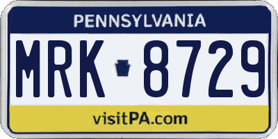 PA license plate MRK8729