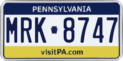 PA license plate MRK8747