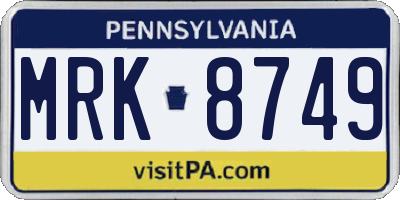 PA license plate MRK8749