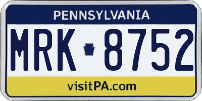 PA license plate MRK8752