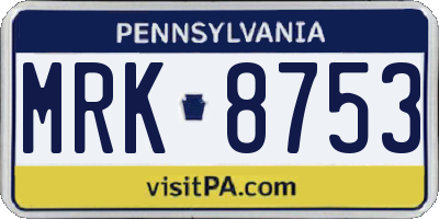 PA license plate MRK8753