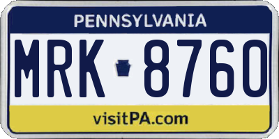 PA license plate MRK8760