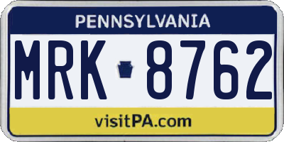 PA license plate MRK8762