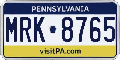 PA license plate MRK8765