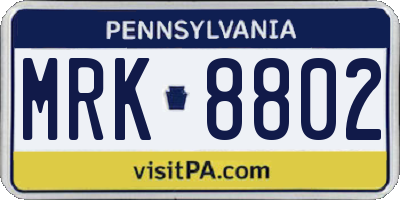PA license plate MRK8802