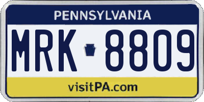 PA license plate MRK8809