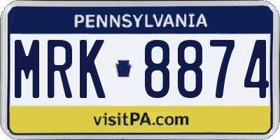 PA license plate MRK8874