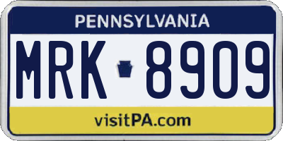 PA license plate MRK8909