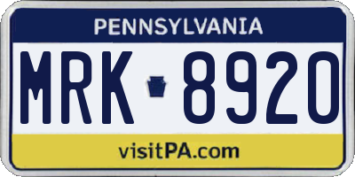 PA license plate MRK8920