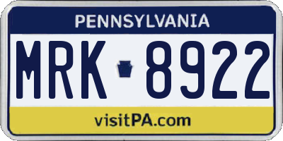 PA license plate MRK8922