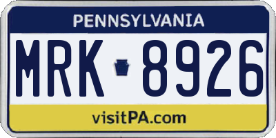 PA license plate MRK8926