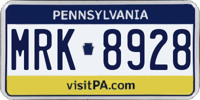 PA license plate MRK8928