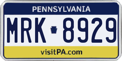 PA license plate MRK8929