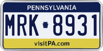PA license plate MRK8931