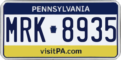 PA license plate MRK8935