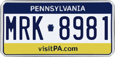 PA license plate MRK8981