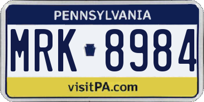 PA license plate MRK8984