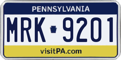PA license plate MRK9201