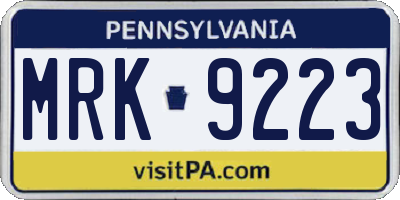 PA license plate MRK9223