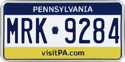 PA license plate MRK9284