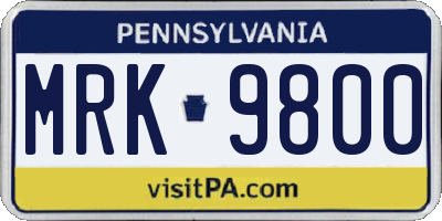 PA license plate MRK9800