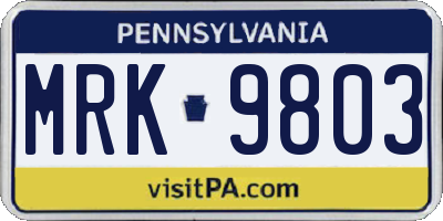 PA license plate MRK9803