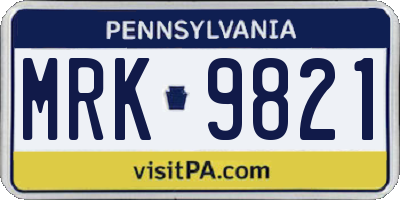 PA license plate MRK9821