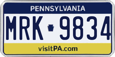 PA license plate MRK9834