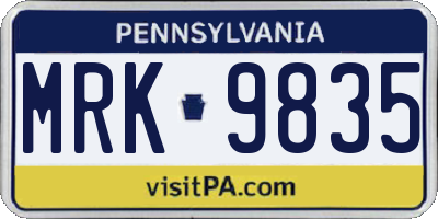 PA license plate MRK9835