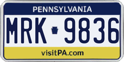 PA license plate MRK9836