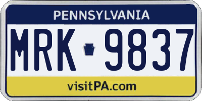 PA license plate MRK9837