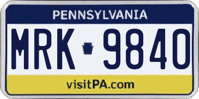 PA license plate MRK9840