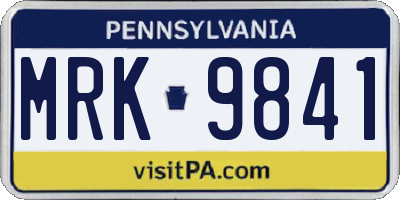 PA license plate MRK9841