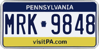 PA license plate MRK9848