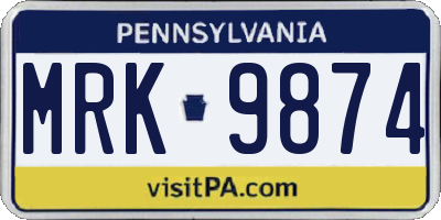 PA license plate MRK9874