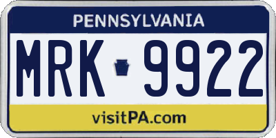PA license plate MRK9922