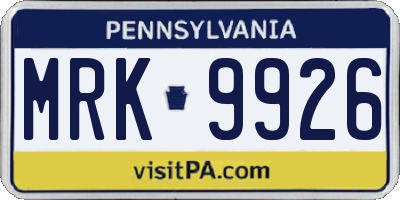 PA license plate MRK9926