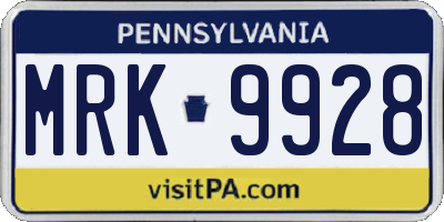 PA license plate MRK9928