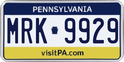 PA license plate MRK9929