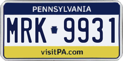 PA license plate MRK9931