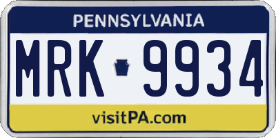 PA license plate MRK9934