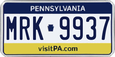 PA license plate MRK9937